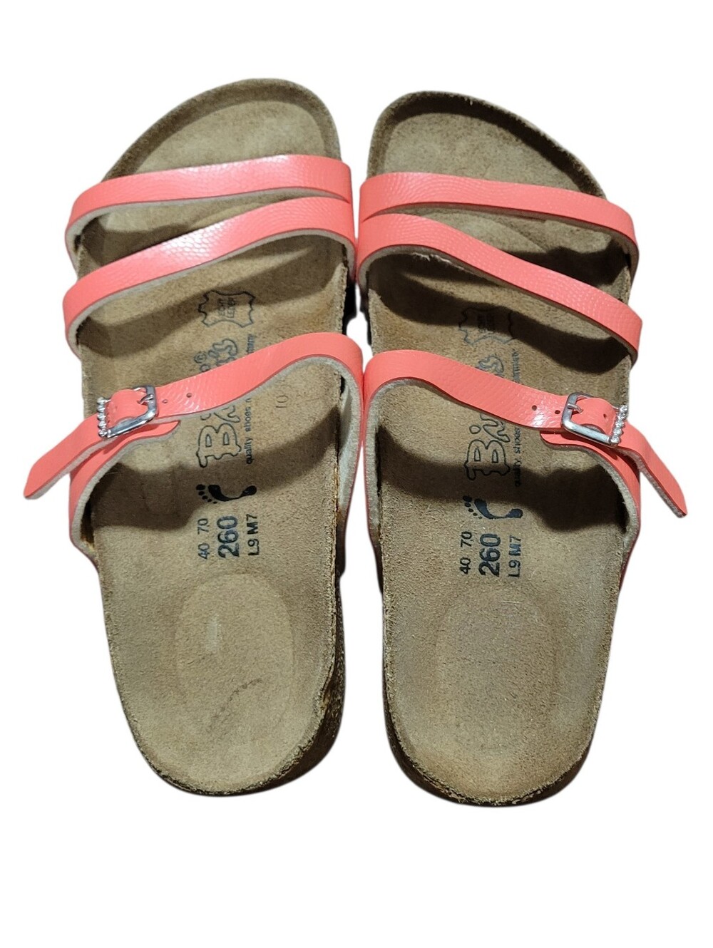 Birkenstock Coral Pink Birki's  double-strap slide sandals Sz 9